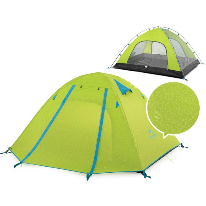 Палатка NATUREHIKE P-SERIES NH18Z033-P 210T/65D, трехместная, светло-зеленая 6975641887492